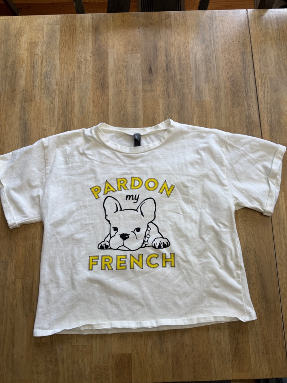 Alya White Tee with Yellow 'Pardon My French' Graphic